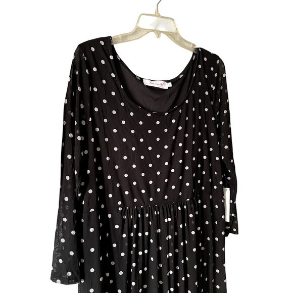 Lisa Says Gah Black Polka Dot Chiffon Midi Dress XL NWT Mesh Sheer - Picture 5 of 14
